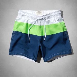 A&F 5” Swim Shorts GREEN STRIPE XL Men